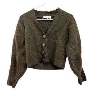 SEA New York Green Balloon Sleeve Ribbed Wool Cardigan Top   Women's Size Medium
